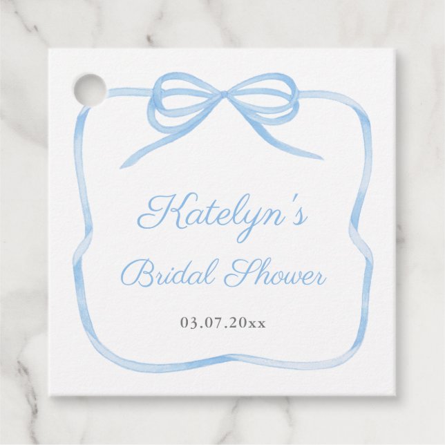 Elegantes Light Blue Bow Brautparty Geschenkanhänger (Vorderseite)