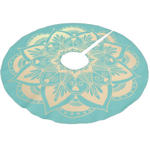 Elegantes Light Blue und Gold Mandala Boho Polyester Weihnachtsbaumdecke