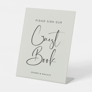 Elegantes Light Sage Green Gästebuch Sockelschild