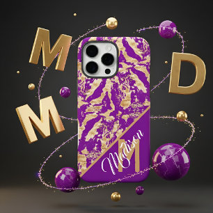 Elegantes lila Amethyst- und Goldmarmor-Einzelmono iPhone 16 Pro Max Hülle