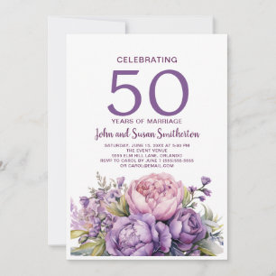Elegantes lila Aquarell-Blumen-50-Jahr-Jubiläum Einladung