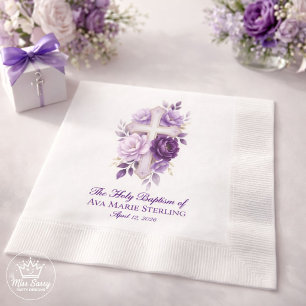 Elegantes lila Aquarell-Blumenkreuz christlich Serviette