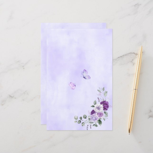 Elegantes lila Aquarell-Blumenmuster (Vorderseite/Rückseite Beispiel)