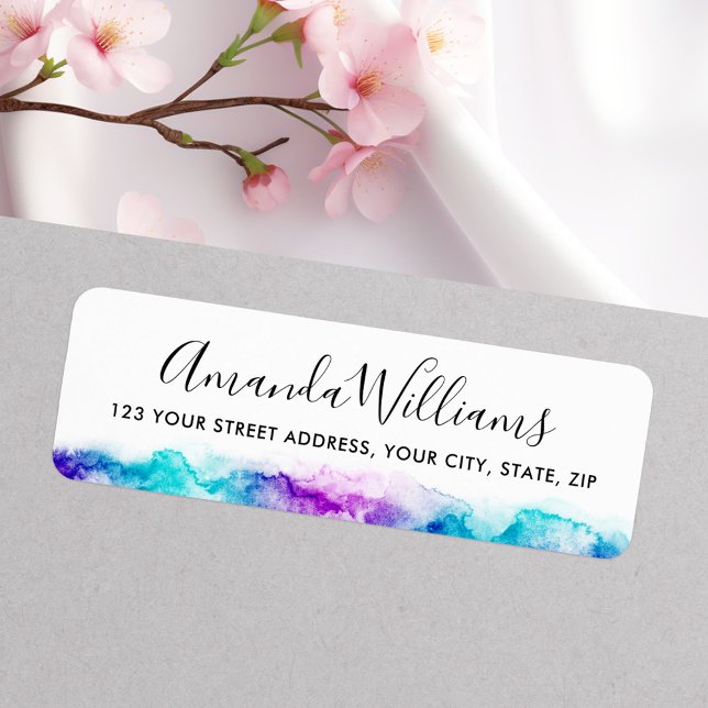 Elegantes lila Aquarellkalligraphieskript (Elegant blue purple watercolor calligraphy script label)