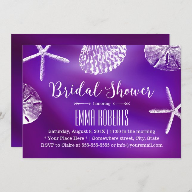 Elegantes Lila Beach Wedding Brautparty Einladung (Vorne/Hinten)