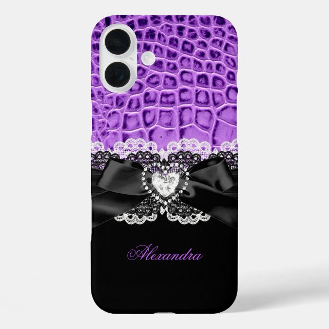Elegantes Lila Black Animal Bow Herzstück Spitzen  Case-Mate iPhone Hülle (Rückseite)