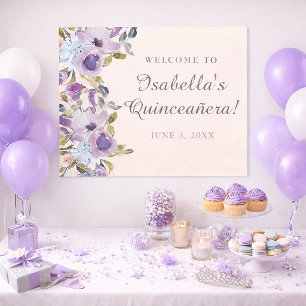 Elegantes lila-blaues florales Quinceañera-Willkom Poster