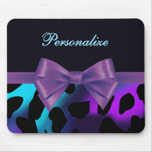 Elegantes lila blaues Neon-Leopard-Ribbon Mousepad