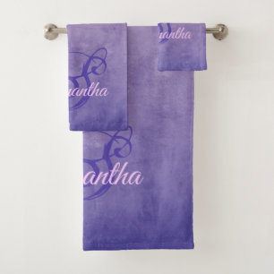 Elegantes Lila blaues rustikales Monogramm Badhandtuch Set