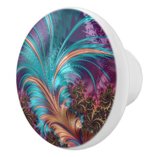 Elegantes Lila Blue Abstrakt Feather Design Keramikknauf