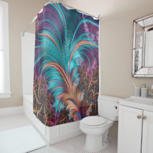 Elegantes Lila Blue Abstrakt Feather-Muster Duschvorhang