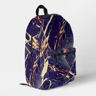 Elegantes Lila Blue-Gold-Marmor-Add-Name Monogram Bedruckter Rucksack