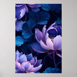 Elegantes Lila Blue Lotus Pattern Poster