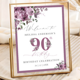 Elegantes lila Blumendesign zum 90. Geburtstag Poster