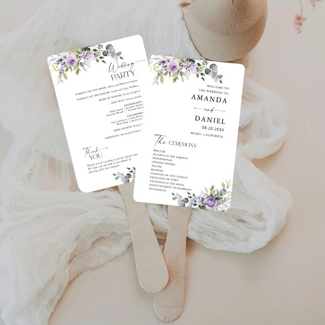 Elegantes lila Blumenein Hochzeitsprogramm-Handfäc Fächer (Von Creator hochgeladen)