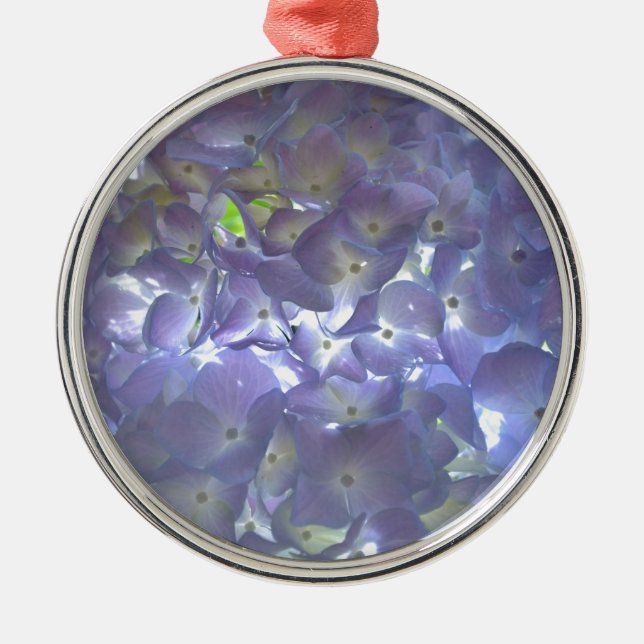 Elegantes, lila, blumengeschmücktes lila Hydrangea Ornament Aus Metall (Vorne)