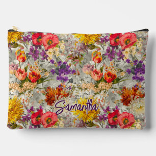 Elegantes lila Blumengrau-Muster Monogramm Zubehörtasche