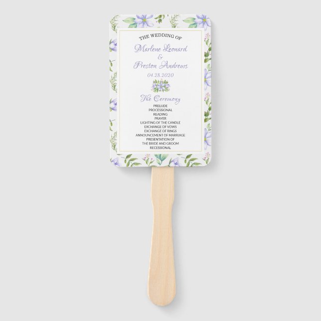 Elegantes Lila Blumenhochzeitprogramm Handfan Fächer (Vorderseite)