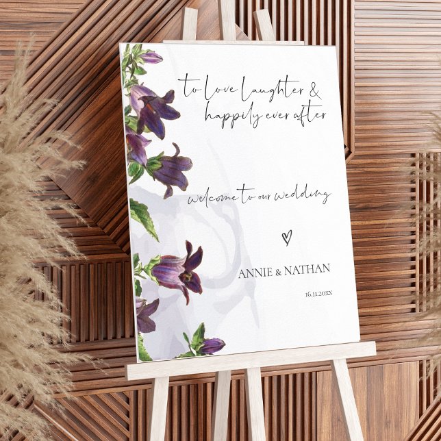 Elegantes Lila Blumenmuster Begrüßungszeichen Poster (Elegant Purple Floral Custom Wedding Welcome Sign)
