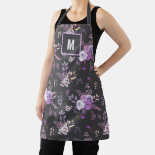 Elegantes Lila Blumenmuster   Monogramm Schürze