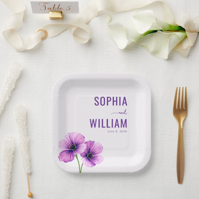 Elegantes lila Blumenmuster Pappteller (Hochzeit)
