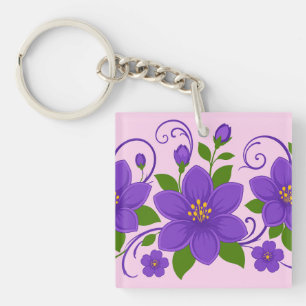 Elegantes lila Blumenornament-Muster Schlüsselanhänger