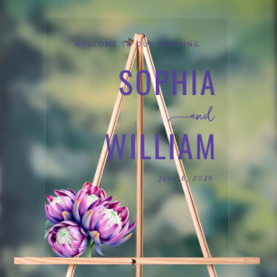 Elegantes lila Blumenschild für die Hochzeit Acrylschild