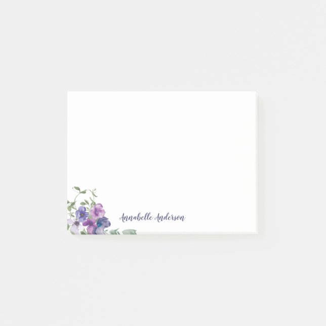 Elegantes Lila Blumenwasser-Aquarell Bouquet-Skrip Post-it Klebezettel (Vorderseite)