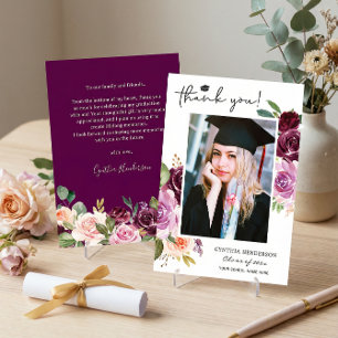 Elegantes Lila Blush Floral Abschluss Foto Dankeskarte
