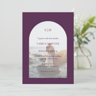 Elegantes lila Bogen-Foto Moderne Hochzeit Einladung