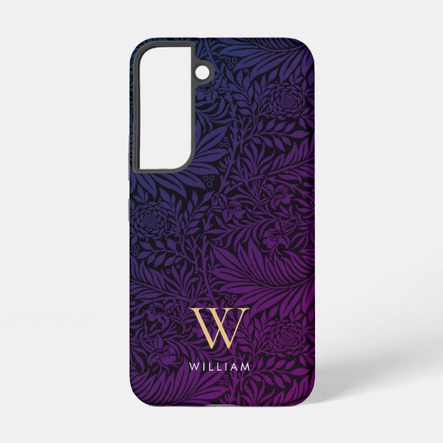 Elegantes lila Boho-Botanik-Muster-Monogramm Samsung Galaxy Hülle (Rückseite)