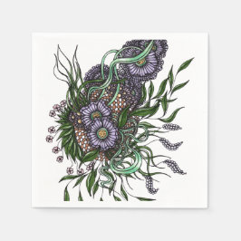 Elegantes lila botanisches Bouquet handgezeichnete Serviette