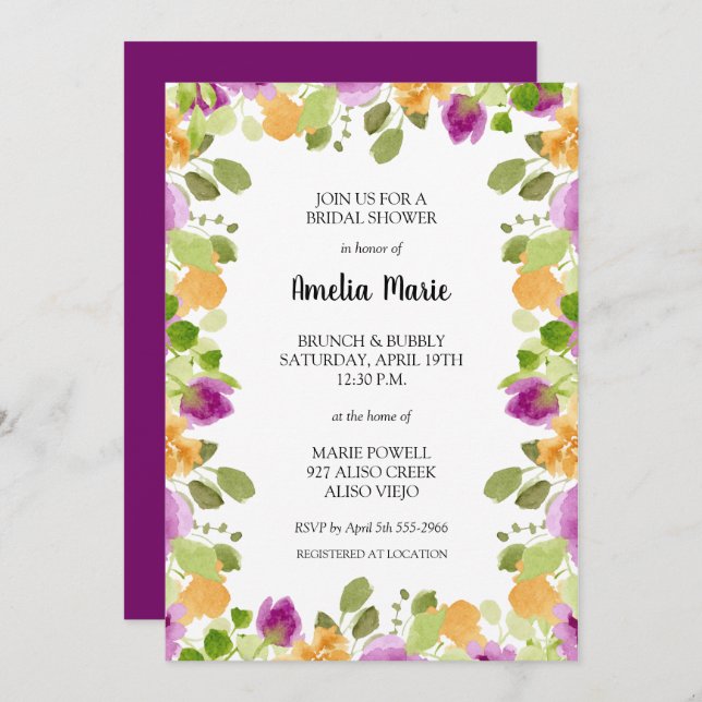 Elegantes Lila Brautparty Einladung (Vorne/Hinten)