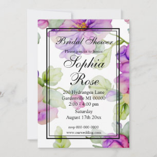 Elegantes lila Brautparty mit Blumen Einladung