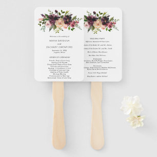 Elegantes lila-burgunderrotes Blumenhochzeitsprogr Fächer