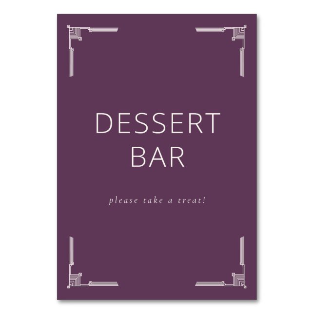 Elegantes lila Deco-Nachmittagsbuffet-Schild Tischnummer (Vorderseite)