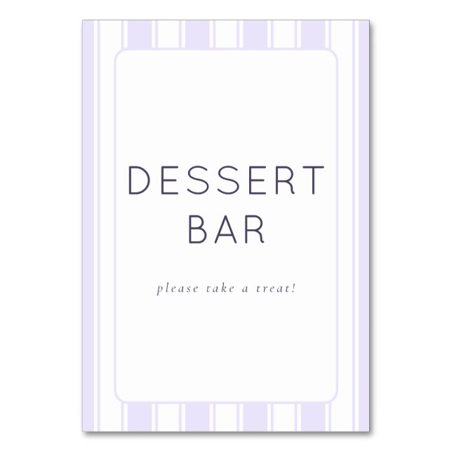 Elegantes lila Dessertbar-Schild Tischnummer (Vorderseite)