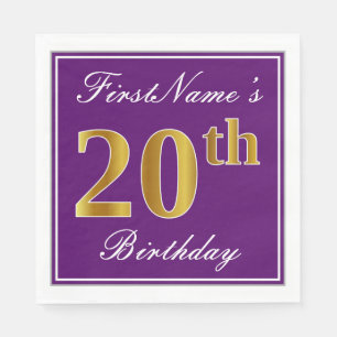 Elegantes Lila, Falschgold 20. Geburtstag + Name Serviette
