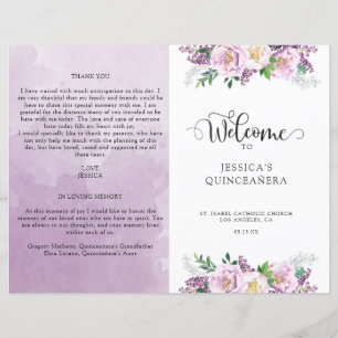 Elegantes Lila Flora-Quinceñera-Begrüßungsprogramm