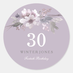 Elegantes Lila Floral 30. Geburtstag Party Runder Aufkleber