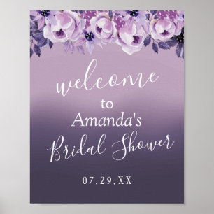 Elegantes Lila florales Brautparty Willkommen Poster