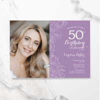 Elegantes Lila florales Foto 50. Geburtstag