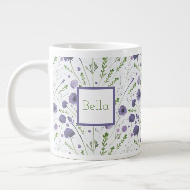 Elegantes, Lila, florales Muster Jumbo-Tasse (Links)