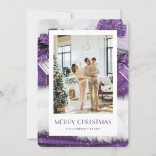 Elegantes Lila Foto Frohe Weihnachtskarte Feiertagskarte