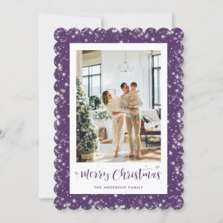 Elegantes Lila Funkelnd Foto Frohe Weihnachtskarte Feiertagskarte