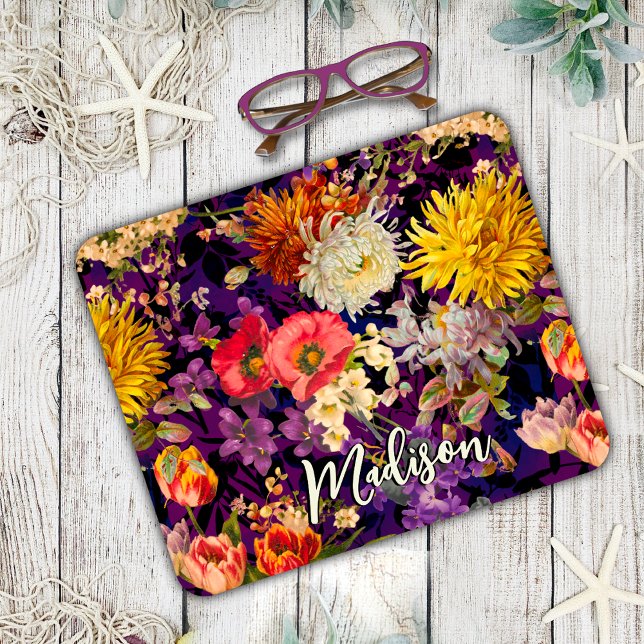 Elegantes, lila-gelbes Blumenmuster Mousepad (Von Creator hochgeladen)