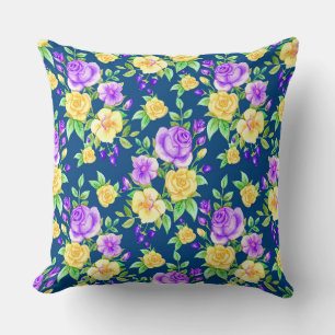 Elegantes Lila Gelbrosenmuster Kissen