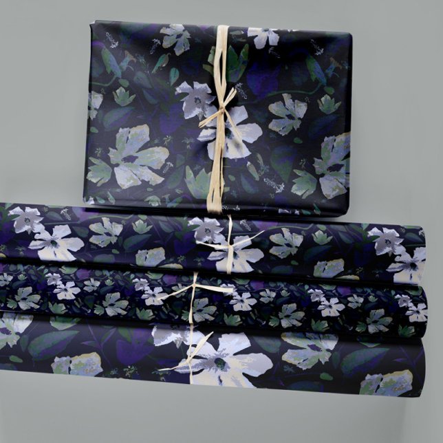 Elegantes, Lila Geschenk für grüne Blumen Geschenkpapier Set (Elegant Purple Green Floral Pattern Wrapping Paper Sheets from Jenn Steffen for Studio Posies. )