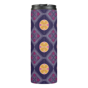Elegantes Lila Gewebe mit gelbem Blumenmuster Thermosbecher