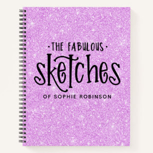 Elegantes Lila Glitzer Sketchbook mit Name Notizbuch